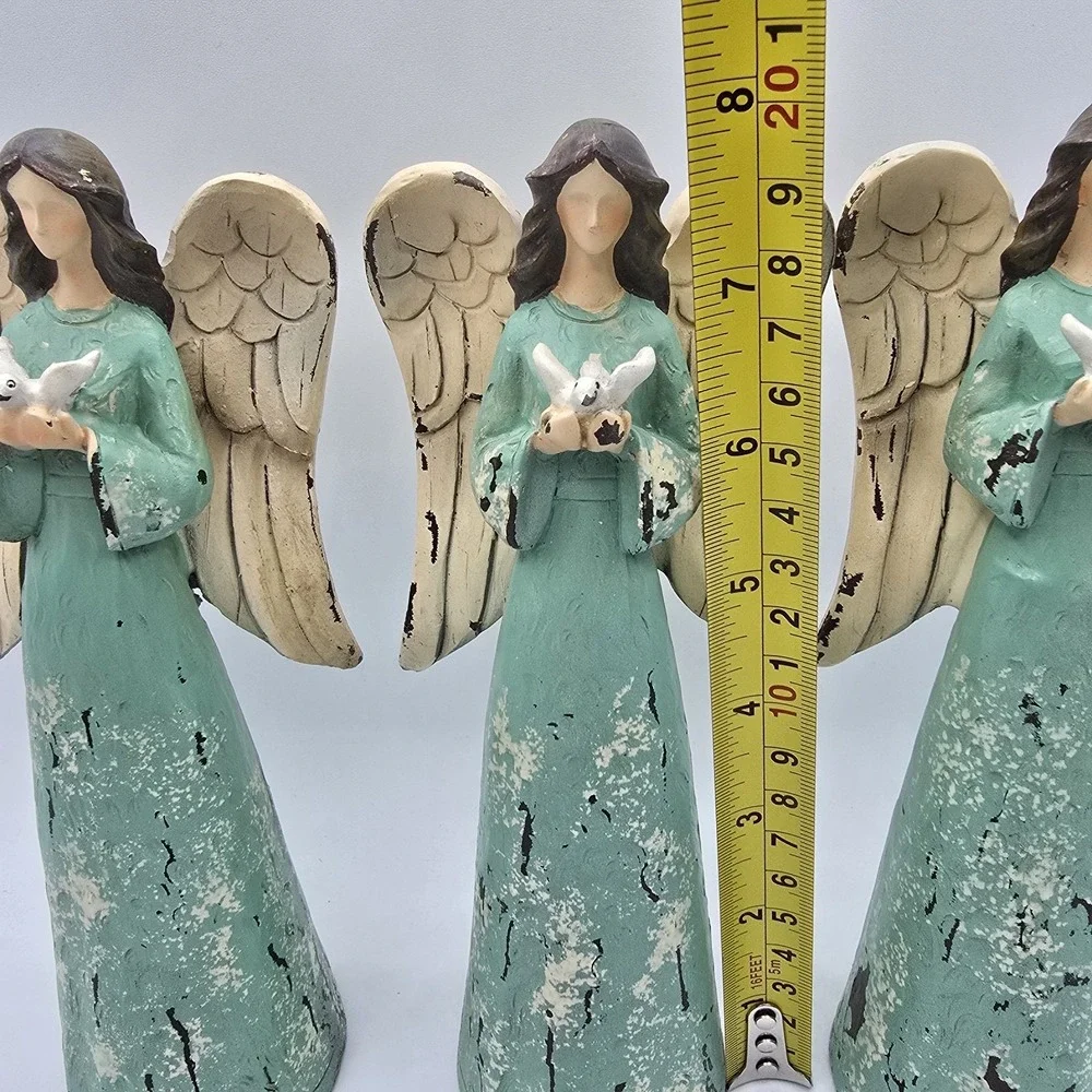Set Of 3 Angel Figurines Pray Dove‎ Rustic Christmas Home Decor
